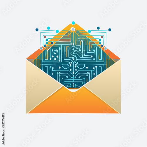 Encrypted message in envelope shows circuit pattern on inside