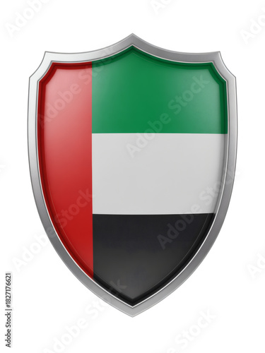 Sleek shield emblem with the United Arab Emirates flag, a symbol of national pride and strength, great for travel Free Download Sleek shield emblem with the United Arab Emirates flag, a symbol of national pride and strength, great for travel - GFXLoad