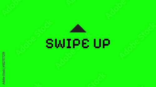 Swipe up icon in pixel art style on a bright green background. Ideal for game interfaces, app UI, and digital promotions to guide user interaction.