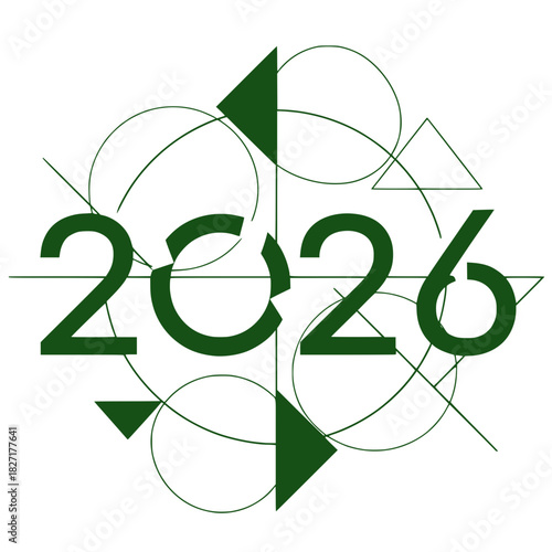 Abstract geometric design featuring the year 2026 in green - cozy vector 