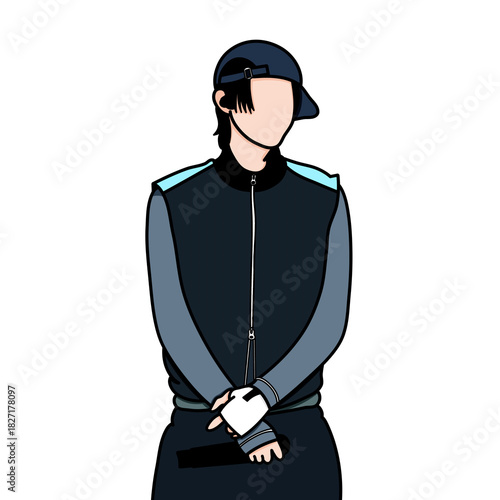 Vector illustration of a Korean K-pop idol. A male K-pop idol performing at a major event while wearing a tilted hat.