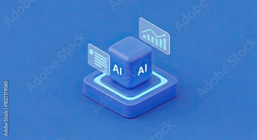 Perspective view of 3D AI marketing strategist icon with graph and data