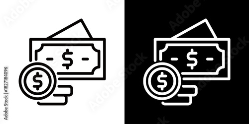 Cash Icon Of Line Black And White Style 