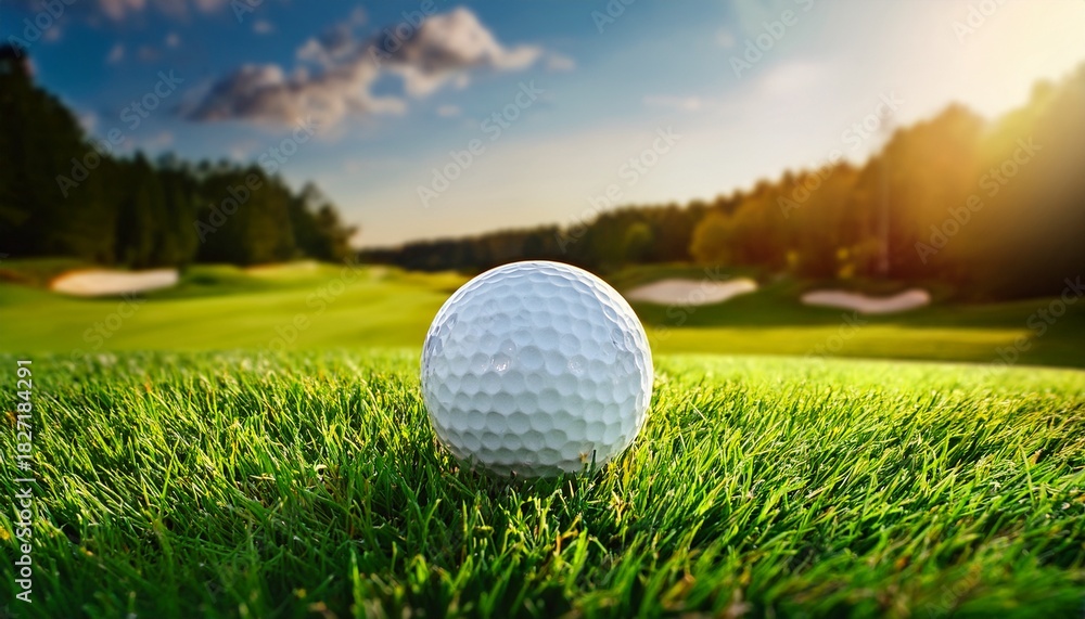 Obraz premium white golf ball sits on a green grassy field