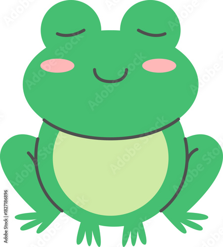 Flat Design Cute Sleeping Frog Character Illustration Animal Icon
