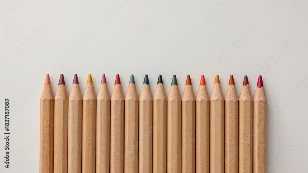Fototapeta premium Colorful pencils lined up in a row.
