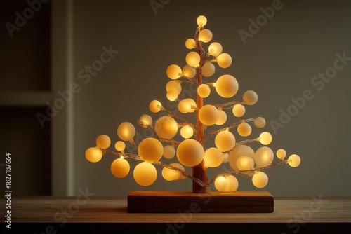 Wallpaper Mural Decorative Christmas Tree with Glowing Orbs on Wooden Base Torontodigital.ca
