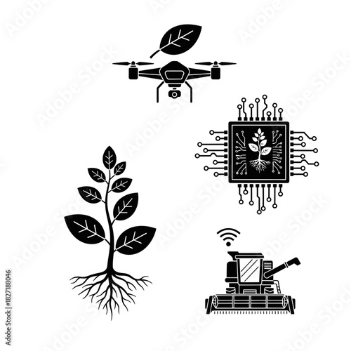 Smart farming innovations showcase drone technology, AI chips, advanced crops, and connected machinery for efficient agriculture