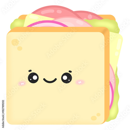 vector illustration of a sandwich with meat, ham, onion, cheese and lettuce sandwich bread for lunch