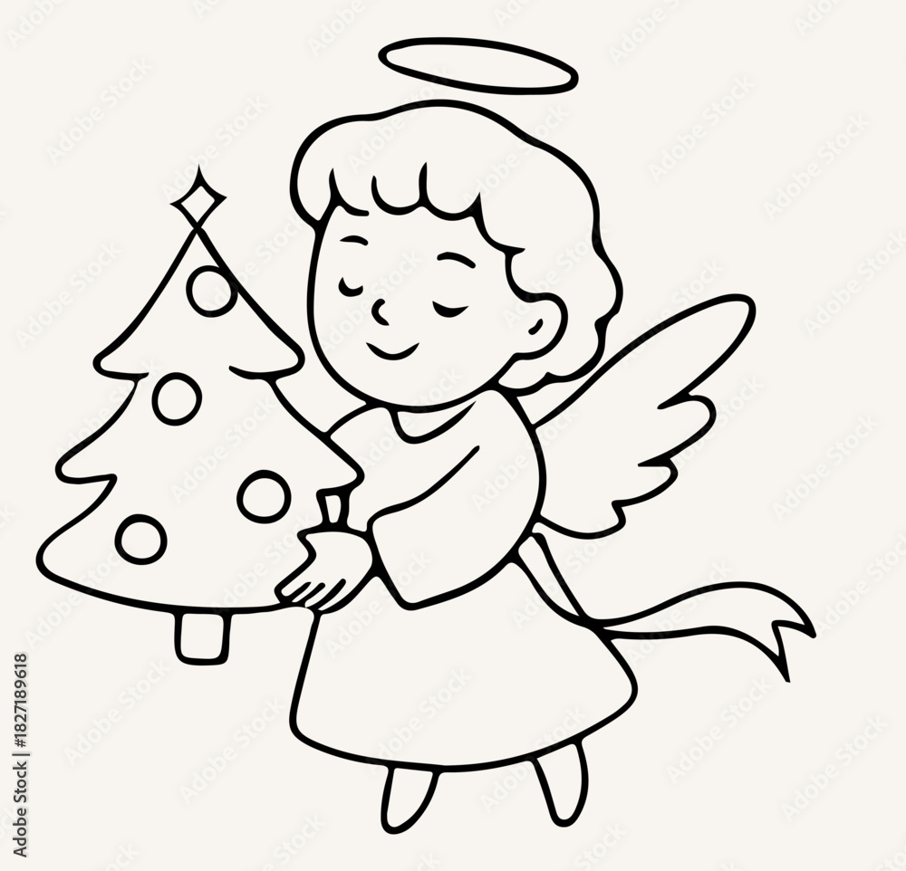 Obraz premium Angel with Christmas Tree.