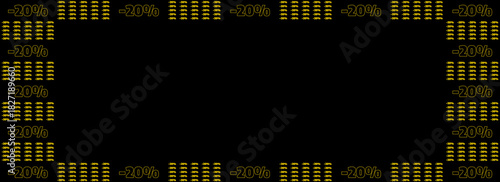 Golden 20 Percent Discount Sale Frame with Car Icons on Black Background for Promotional Advertising