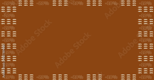 Brown background with a border pattern of repeated -20% and -30% discount text for sales and promotions