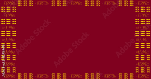 Promotional Sale Banner with Minus Thirty-Five Percent Discount Text and Decorative Border on a Deep Red Background