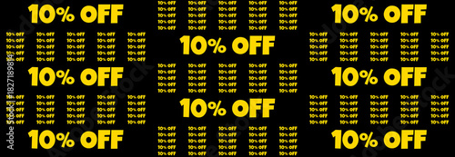 10% OFF repeated pattern on a black background, indicating a discount, sale, or special offer for retail and online promotions