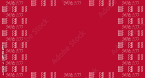 30% OFF repeated text pattern on a vibrant red background, forming a promotional frame for discount sales and special offers