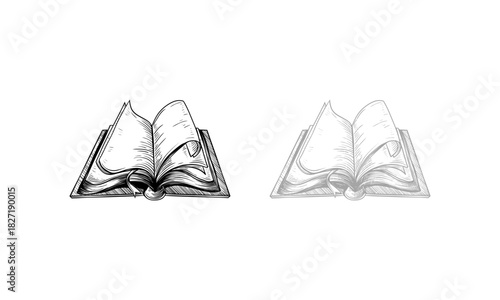 Hand-Drawn Illustration of an Open Book with Turned Pages