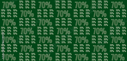 Seamless repeating pattern of seventy percent discount numbers on a dark green background, ideal for sale promotions and special offers