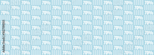 Repeating 70% Discount Sale Pattern Background; Light Blue and White Promotional Design for Offers and Savings