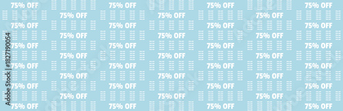Repeating 75% OFF Sale Promotion Pattern on Light Blue Background for Discount Offers