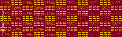 Repeating 75% Discount Sale Promotion Pattern Background with Golden Yellow Text on a Deep Red Backdrop for Marketing and Advertising Campaigns