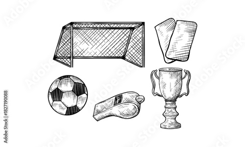 Hand-Drawn Sketch of Soccer Game Elements