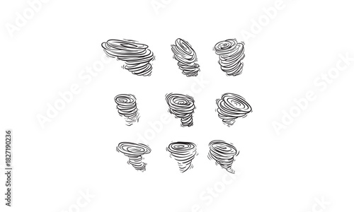 Hand-drawn Sketches of Whirlwinds or Tornadoes