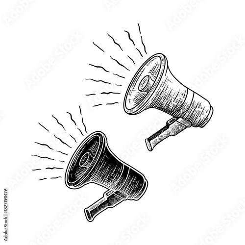 Megaphone sketch. Hand drawn retro loudspeaker vector illustration