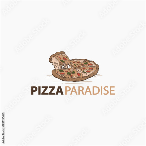 Hand drawn logo pizza slice vector template, Pizza food menu for restaurant and cafe. Good for leaflets, cards, posters, prints, menu, booklets.