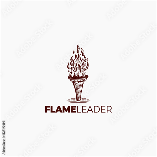 Hand drawn Torch Fire logo hipster retro vintage vector template