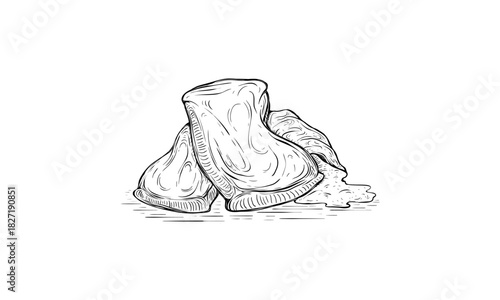 Canvas sack with grain or powder in hand drawn engraving style