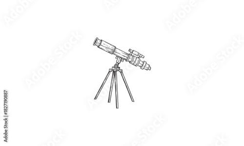 Old telescope pop art style vector illustration. sketch style vector illustration. Old engraving imitation. Old telescope hand drawn sketch imitation. Science tool