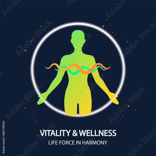 Wellness and vitality concept with human silhouette and energy flow