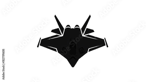Vector illustration of black silhouette icon of a modern stealth fighter jet aircraft headon view isolated on transparent background