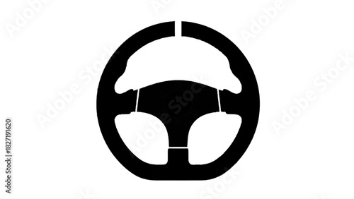 Vector illustration of black and white illustration of a racing steering wheel with three spokes, isolated on transparent background