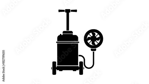 Vector illustration of black and white icon of a portable air mover or blower machine with a fan attached, isolated on transparent background