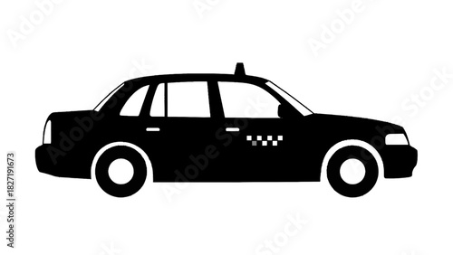 Vector illustration of silhouette side view of a classic taxi cab car icon isolated on transparent background