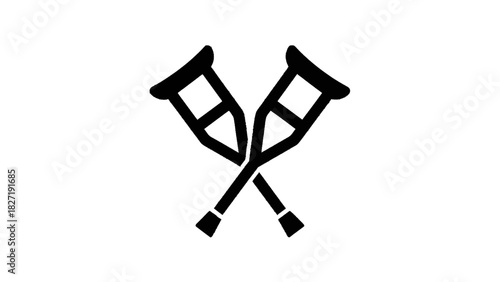 Vector illustration of black and white icon graphic of two crossed underarm crutches isolated on transparent background