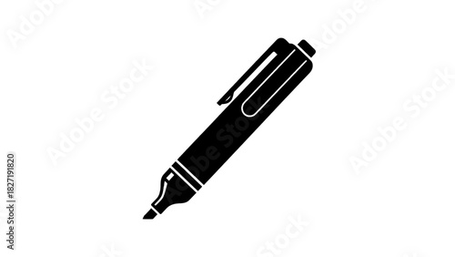 Vector illustration of black silhouette icon of a highlighter pen or marker, isolated on transparent background