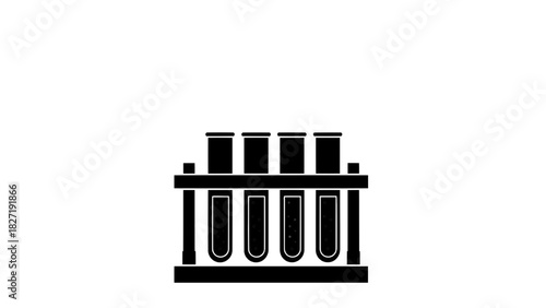 Vector illustration of black and white icon illustration of four test tubes with bubbling liquid in a rack, isolated on transparent background