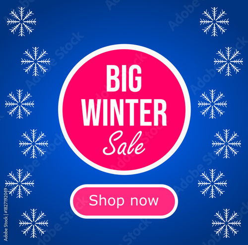 Bright winter sale banner with snowflakes and the inscription: "Big Winter Sale. Shop Now"