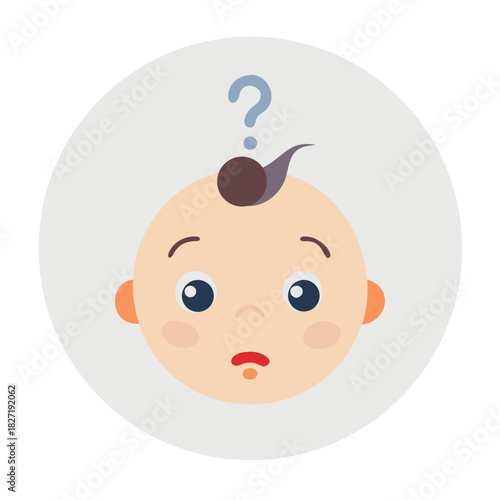 Cartoon baby with confused expression and question mark above