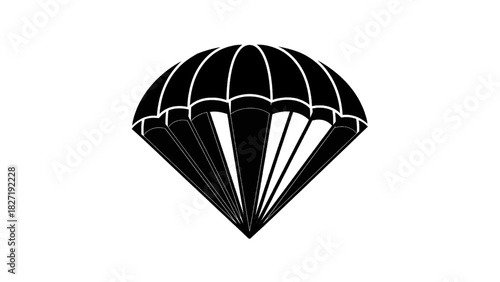 Vector illustration of black and white silhouette icon of a deployed parachute isolated on transparent background