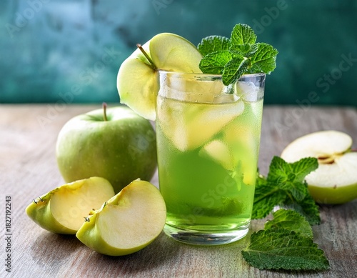 refreshing green apple mint mocktail with fresh apple slices and mint for a vibrant summer beverage