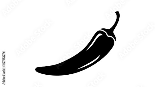 Vector illustration of black silhouette icon of a chili pepper isolated on transparent background, simple graphic element