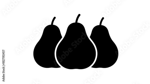 Vector illustration of three black silhouette icons of pear fruit arranged closely together, isolated on transparent background
