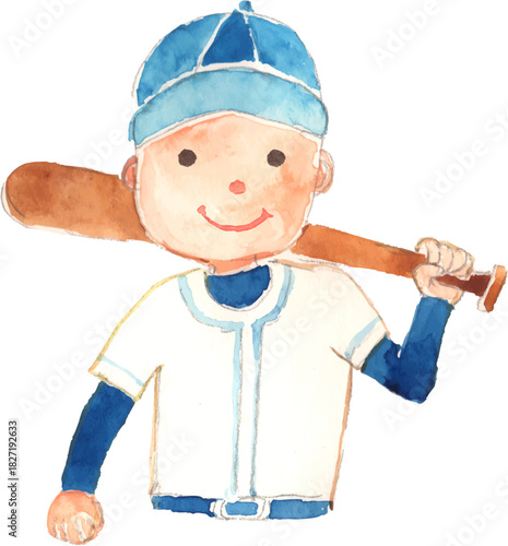 野球のバットを持つ男の子のイラスト　ベクター
