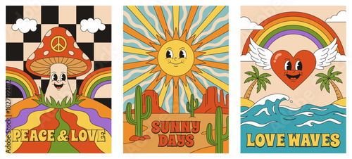 Retro Groovy Cartoon Illustrations – Peace Love Sunny Days Artwork