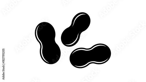 Vector illustration of three black silhouette icons of peanuts in shell isolated on transparent background, simple graphic design