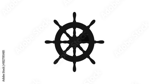 Vector illustration of black silhouette of a ships steering wheel helm icon isolated on transparent background