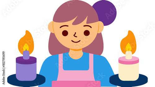 Woman making homemade candles in a flat vector illustration